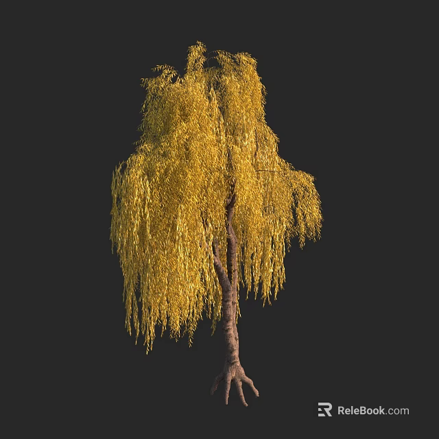 Lush Golden Weeping Arbor With Hanging Yellow Foliage And Brown Trunk 3d model 