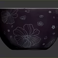 Purple Ceramic Bowl With White Floral And Leaf Carvings On Exterior