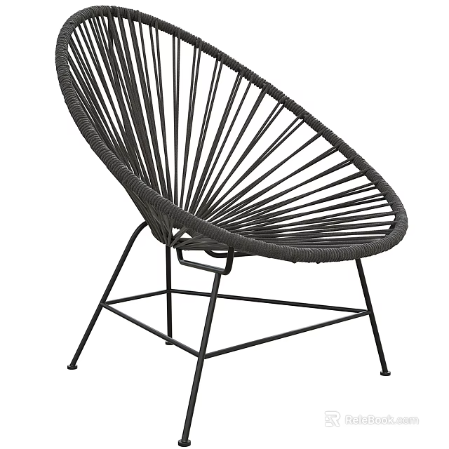 Modern Black Woven Rattan Outdoor Chair With Metal Frame And Round Design 3d model 