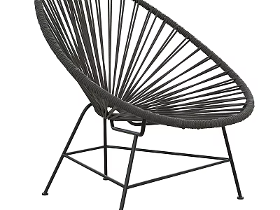 Modern Black Woven Rattan Outdoor Chair With Metal Frame And Round Design 3d model