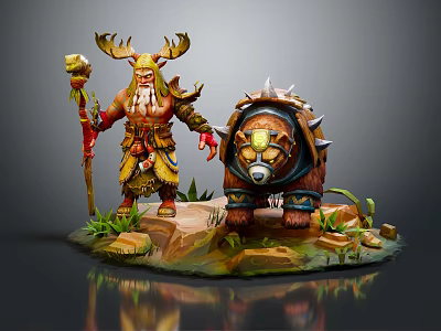 Modern Game Character Elf Druid Summon Bear Druid War Bear 3d model