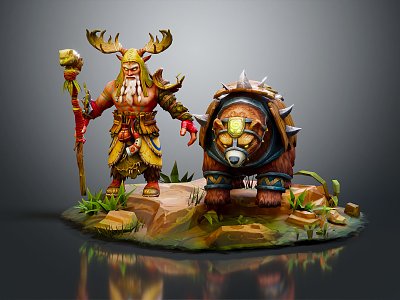 Modern Game Character Elf Druid Summon Bear Druid War Bear 3d model