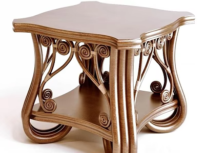 Vintage Wooden Side Table with Intricate Scroll Carved Legs and Lower Shelf 3d model