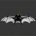 Character In Black Clothing And Bat Creature With White Wings Black Patterns Red Eyes Reflection