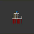 3D Architectural Building Model With Multi Level Framework Red Pillars And Yellow Beams