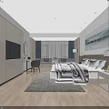 Modern Hotel Room With King Bed Bedside Lamps Wall Art TV Desk And Round Mirror