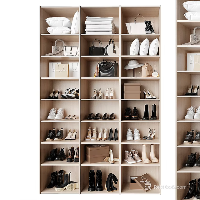 Modern Wooden Shoe Cabinet With Layered Storage For Shoes Bags And Hats 3d model 