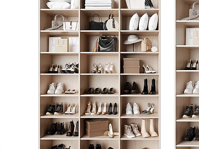 Modern Wooden Shoe Cabinet With Layered Storage For Shoes Bags And Hats 3d model