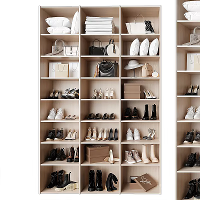 Modern Wooden Shoe Cabinet With Layered Storage For Shoes Bags And Hats 3d model
