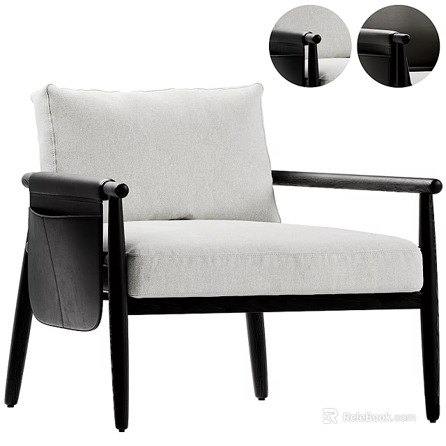 Modern Single Sofa with Light Beige Fabric Upholstery and Black Wooden Armrests Design 3d model 