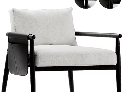 Modern Single Sofa with Light Beige Fabric Upholstery and Black Wooden Armrests Design 3d model