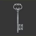 Decorative Silver Key With Ornate Handle And Shiny Metal Finish