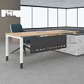 Minimalist Modern Office Desk With Dark Chair Wooden Wall And Marble Countertop