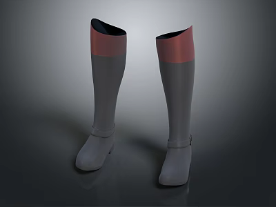 Sleek Gray Knee High Boots with Pink Accents and Ankle Straps for Modern Fashion 3d model
