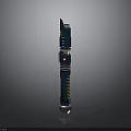 Dark Blue Cylindrical Device With Top Opening Yellow Stripes Red Button And Shiny Bottom