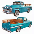 Vintage Blue Classic Truck With Wooden Bed Rails Front And Rear Views Retro Design