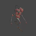 Red Robot Game Movie Character With Metallic Structure Glowing Details And Slender Limbs