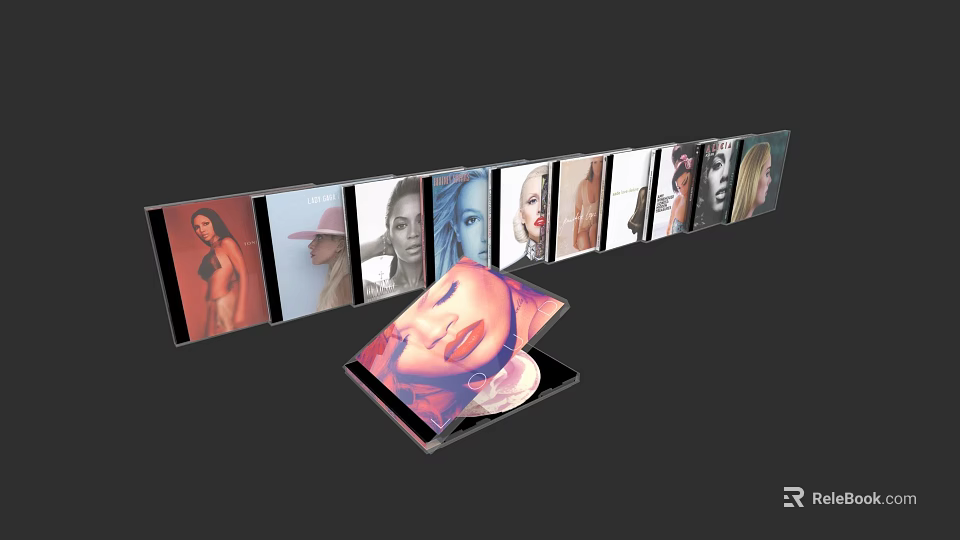 Decorative Ornament Set With Open CD Cases Showcasing Female Images And Discs 3d model 