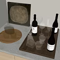 Elegant Red Wine Bottles And Wine Glasses On Wooden Tray With Countertop Arrangement