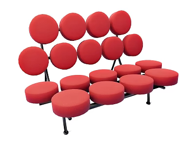 Red Round Single Sofa With Multiple Fabric Seat Cushions And Modern Metal Legs 3d model