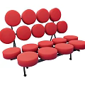 Red Round Single Sofa With Multiple Fabric Seat Cushions And Modern Metal Legs