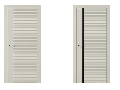Light Colored Hinged Doors with Louvered Design Black Handle and Vertical Strip 3d model