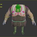 Chubby Game Movie Character In Green Tunic With Silver Gold Pattern Armor And Red Shoes