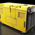 Yellow Industrial Portable Generator With Worn Appearance Control Panel Cooling Grille And Red Label