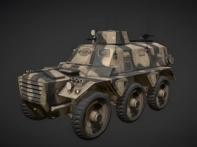 Camouflaged Armored Functional Vehicle With Multiple Wheels And Mounted Machine Gun 3d model