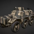 Camouflaged Armored Functional Vehicle With Multiple Wheels And Mounted Machine Gun