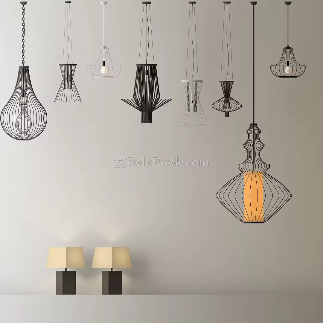 New Chinese Lamps Combination Simple Chandelier Table Lamp 3d model
