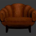 Orange Leather Single Sofa With Curved Backrest And Wooden Legs Design