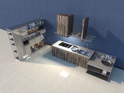 Modern Kitchen Interior With Stylish Cabinets Sleek Countertops And Open Shelves 3d model