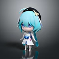 Chibi Cartoon Character With Light Blue Hair Black Hat And White Blue Dress Blue Eyes