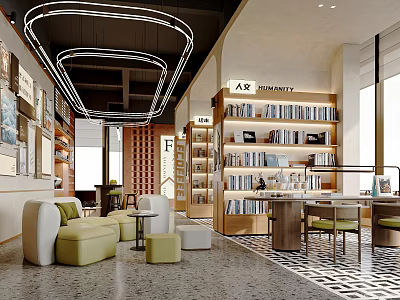 Art Meets Book In Modern Interior Space With Cozy Seating 3d model