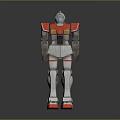 Standing Red White Gray Mech Robot Model With Blue Head And Reflective Base 3d model