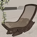 Modern Lounge Chair with Mesh Design Indoor Green Plant and Wooden Frame