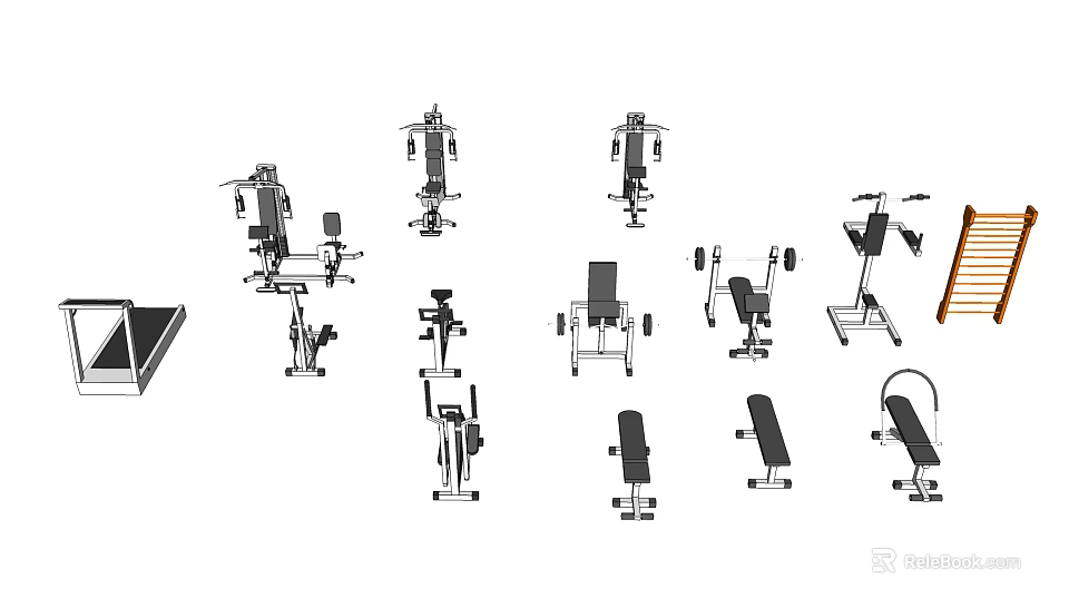 Different Types of Sports Equipment for Gym Workout and Fitness Training 3d model 