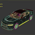Black Modern Sports Sedan With Red Roof Gold Wheels And Yellow Side Stripes