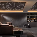 Modern Home Theater Room With Starry Ceiling Large Screen And Plush Seating Furniture