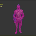 Medieval Armor 3D Model With Gold Red Intricate Patterns Standing Pose And Gray Gradient Background
