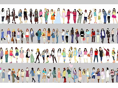 Colorful Diverse Group of People in Different Fashion Styles and Poses 3d model