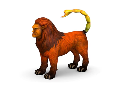 Fantasy Beast Character With Red Fur Yellow Tipped Tail And Lion Like Appearance 3d model