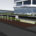 Outdoor Landscape Seats With People Sitting Under Green Trees And Modern Building Background