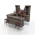 Vintage Bar Interior Featuring Wooden Counter Stools Barrels And Wine Racks