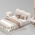 Cozy Kids Bed Design With Curved Headboard Pillows Stuffed Toys And Rug