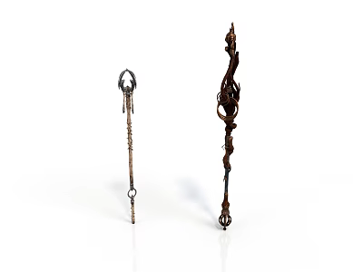Intricately Designed Magical Staff Weapons With Ornate Carvings And Decorative Tips 3d model
