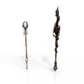 Intricately Designed Magical Staff Weapons With Ornate Carvings And Decorative Tips