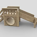 Wooden Play Equipment With Slide Steps And Circular Climbing Tunnel For Kids