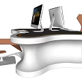 Modern Functional Desk Featuring White Black Tabletop Two Computers And Chairs